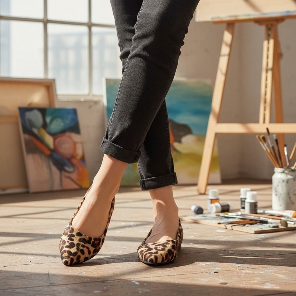 Migibili Leopard Print Pointed Toe Ballet Flats 8.5 - Picture 3 of 16